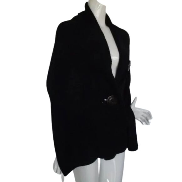 WRAP/SCARF, 18 x 66, Black Knit, Jumbo Buttons, Wide, Covers shoulders - Picture 3 of 9
